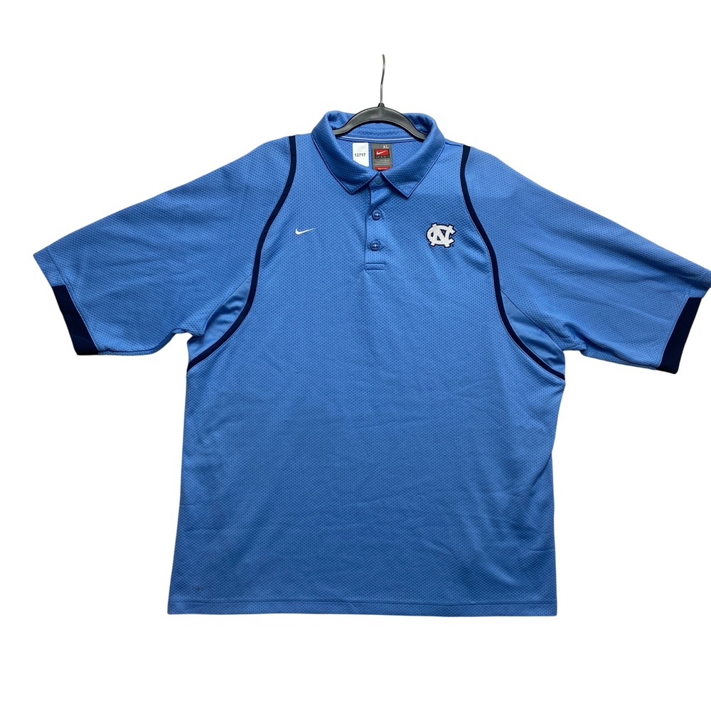 Nike Polo Shirt Mens XL Light Blue Nike Fit Dry UNC Tar Heels Embroidered Logo